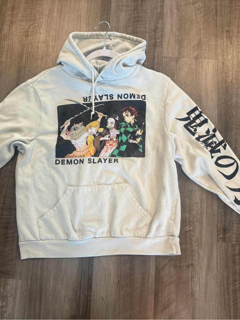 Demon Slayer Anime Hoodie Sweatshirt Cream Off White Large L Graphic Print